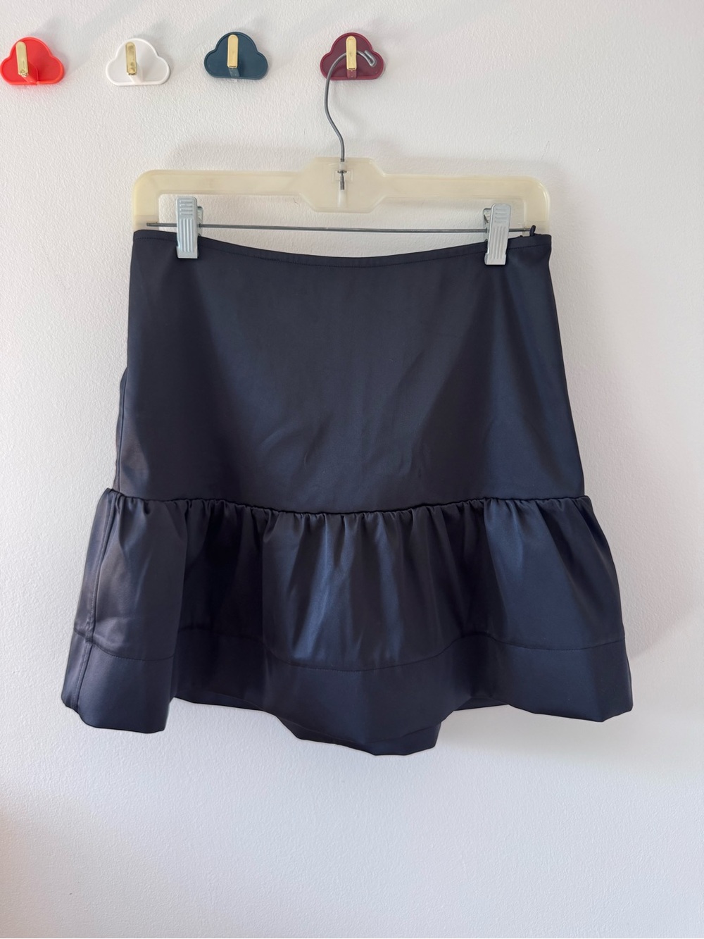 Ganni Black Ruffle Hem Satin Mini Skirt